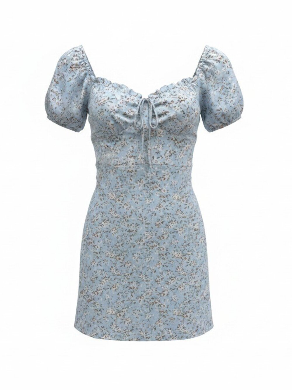 SHEIN Blue Floral Puff Sleeve Mini Dress S 36